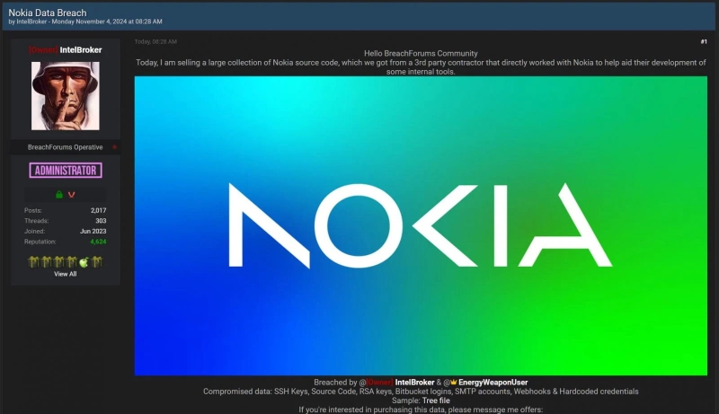 Хакер заявил о краже исходного кода Nokia — компания расследует инцидент